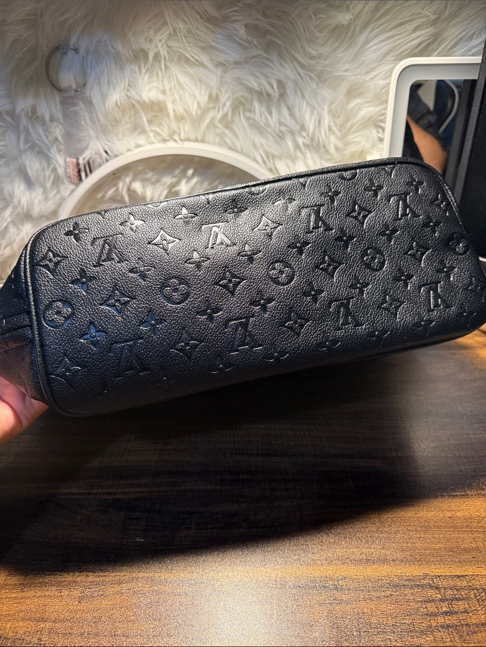 Black Embossed Monogram Leather Tote - Picture 3 of 7